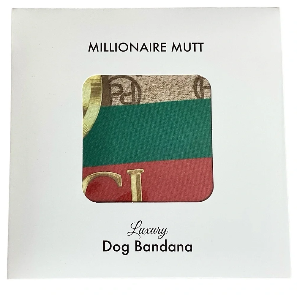 Pucci Designer Luxury Dog Bandana Size Large New with Tags Tan Red Green